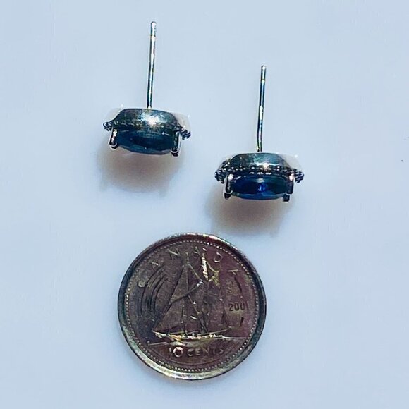 ❤️ Sterling Silver Blue Sapphire Cubic Zirconia Earrings - Picture 11 of 11